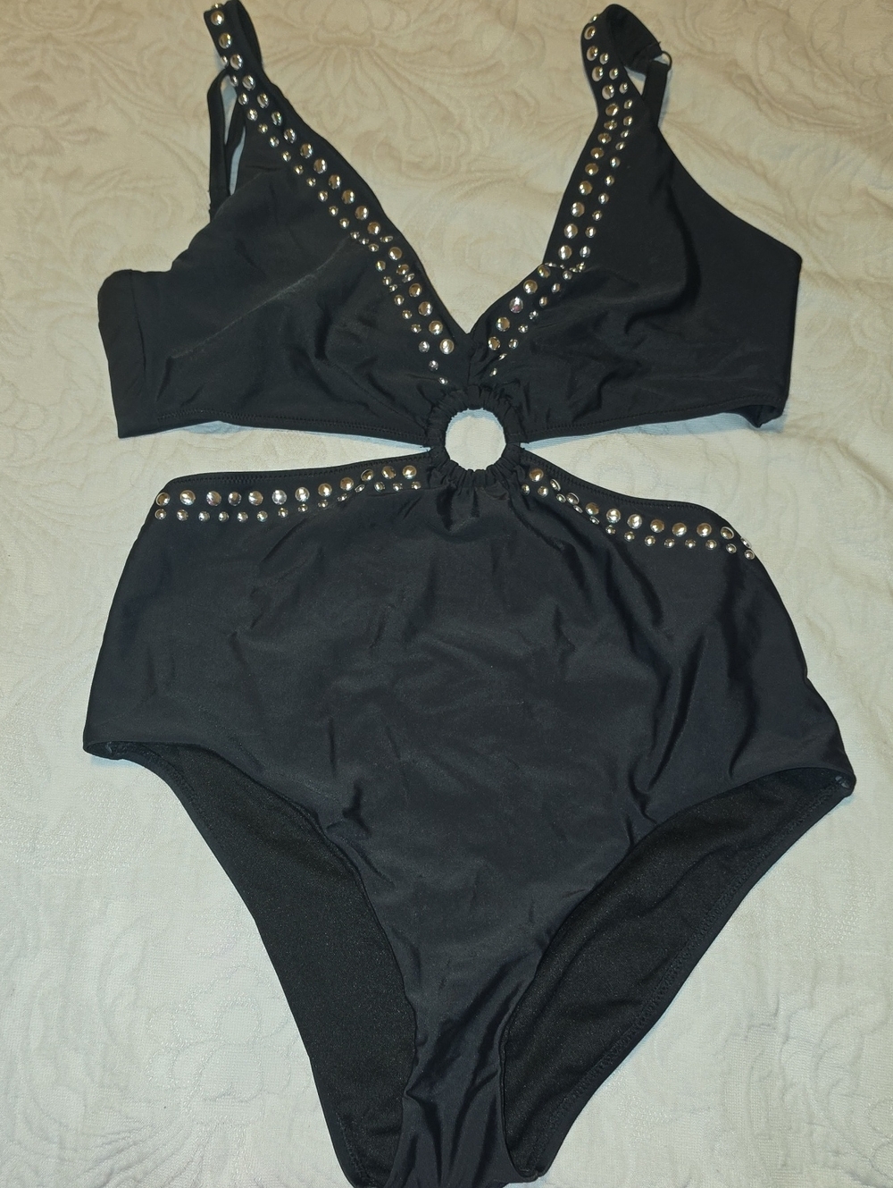 Bar III Black Studded Cutout One-Piece Swimsuit